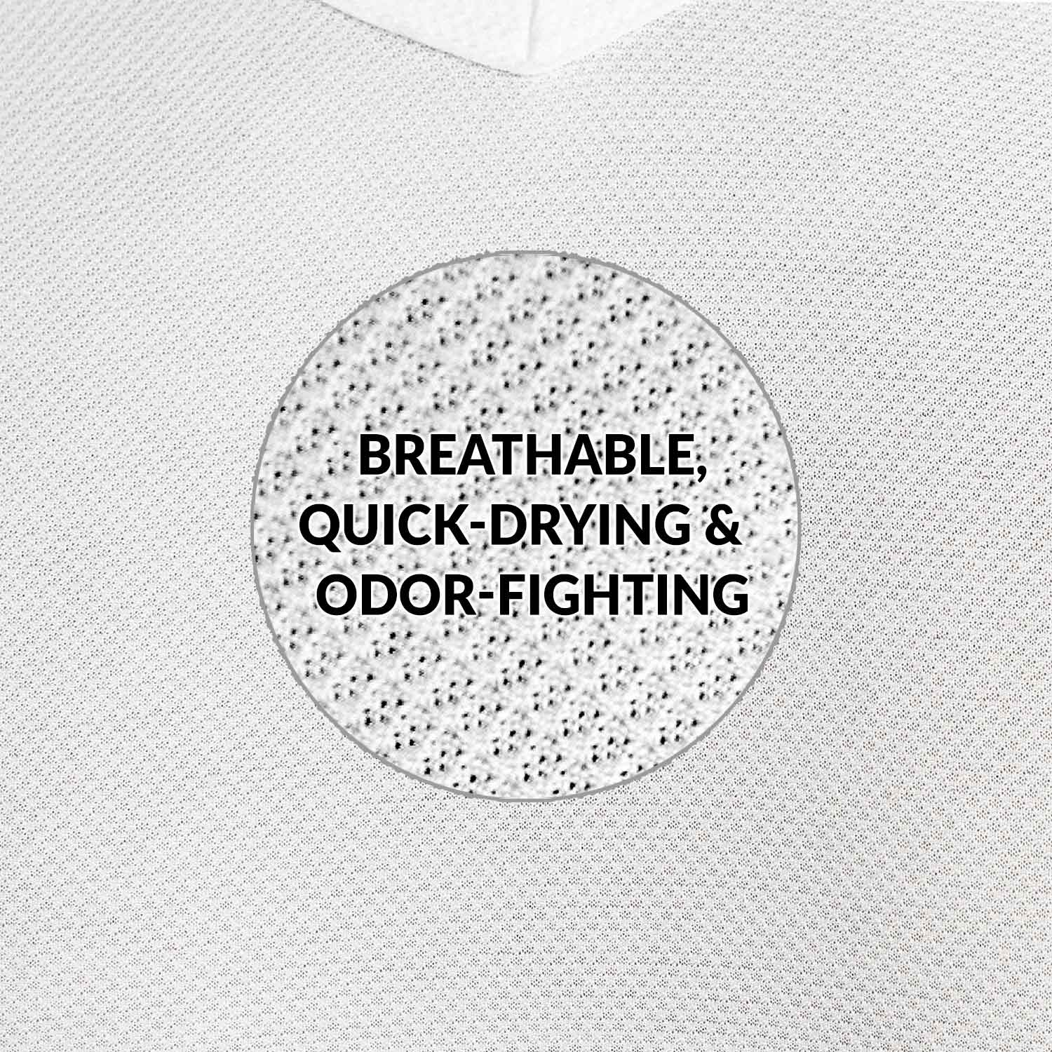 Super close image of white fabric of Ejis ultra breathable sweat proof undershirts.