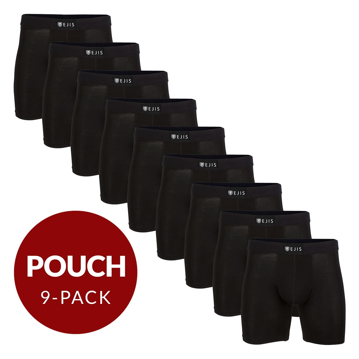 Sweat Proof Men's Boxer Briefs with Pouch - Black 9-Pack - Ejis