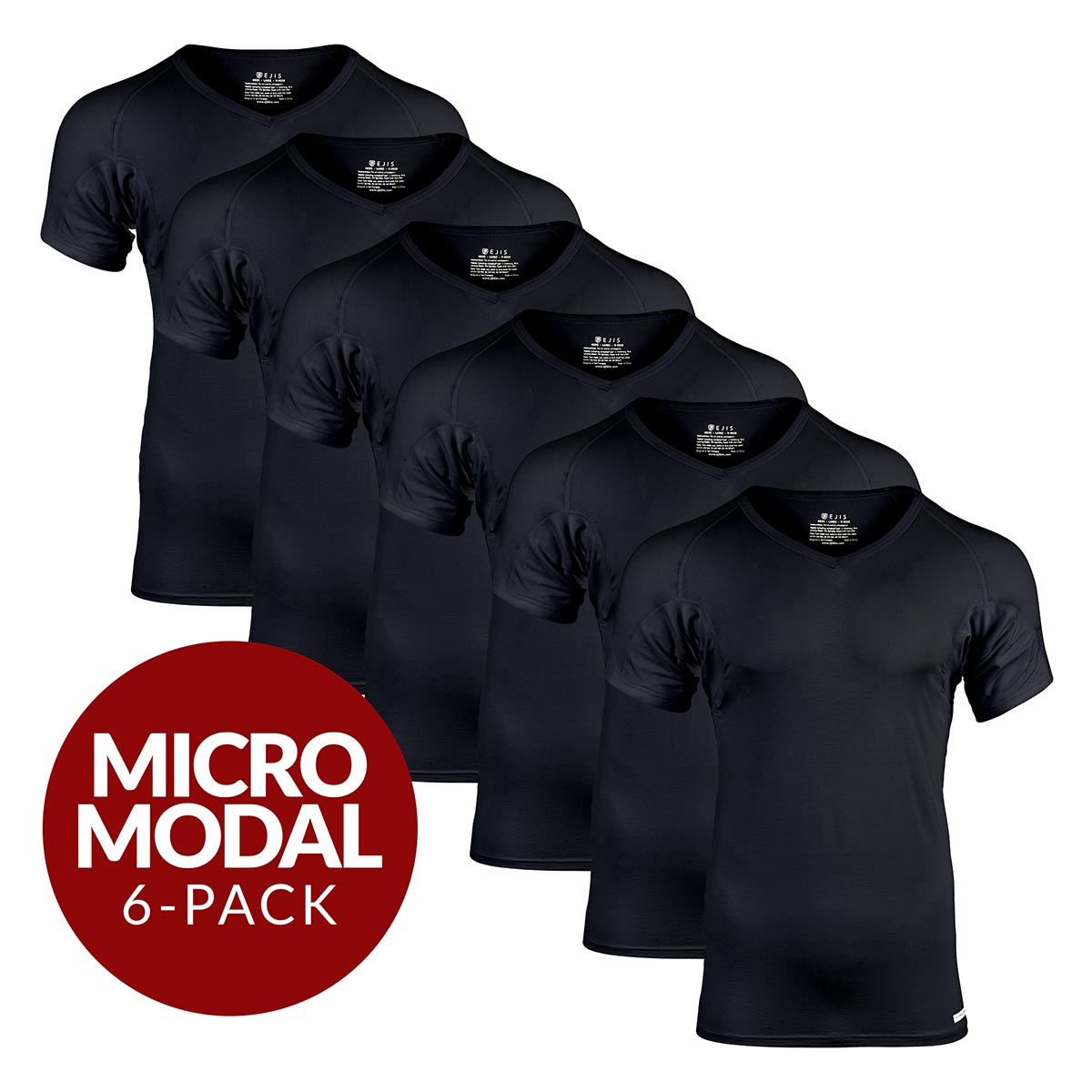 V-Neck Micro Modal Sweat Proof Undershirt For Men - Black 6-Pack - Ejis