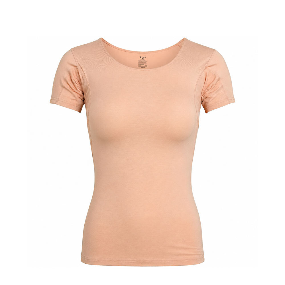 Nude-colored Ejis women's sweat proof undershirt on a white background