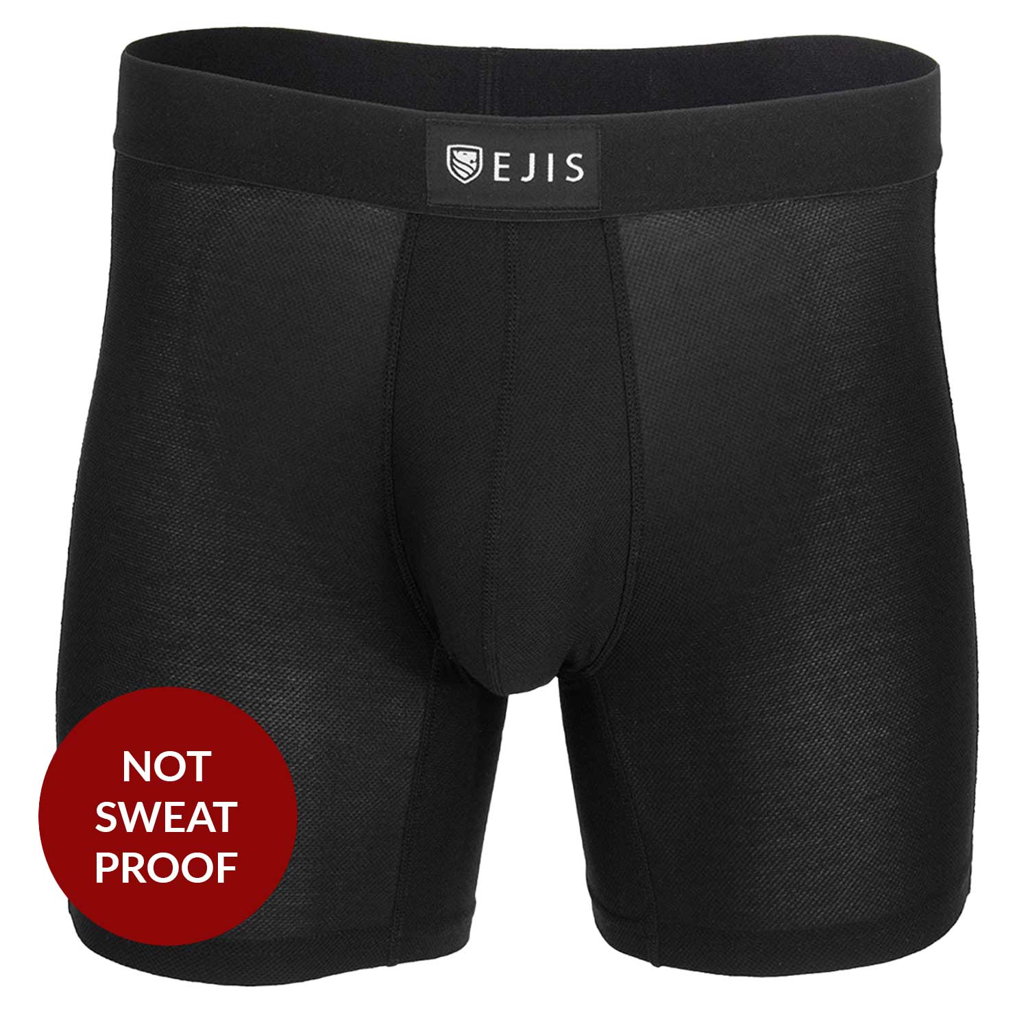 Performance Boxer Briefs with Flex-fit Pouch featuring red circle reading Not Sweat Proof