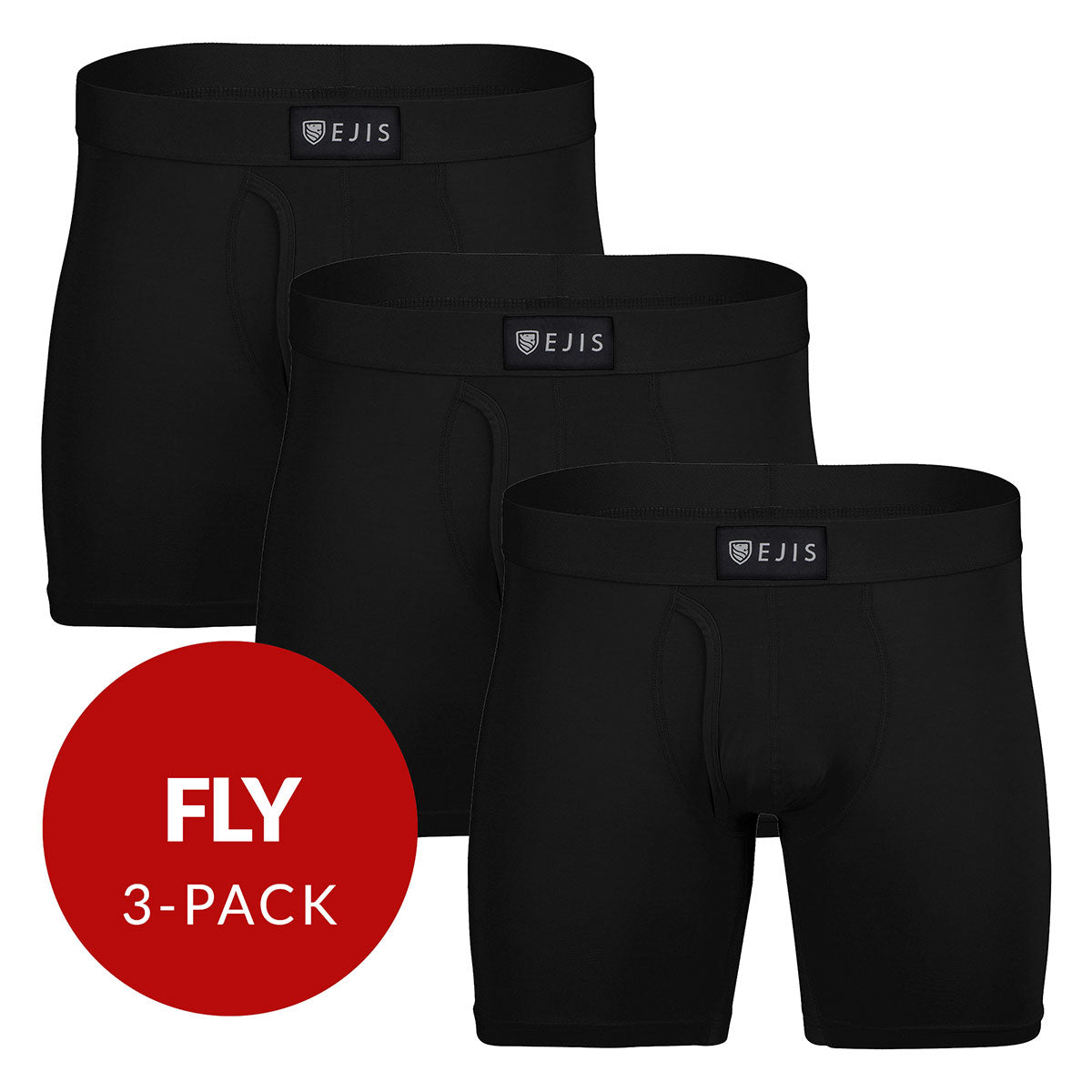 Sweat Proof Men's Boxer Briefs with Fly - Black 3-Pack - Ejis
