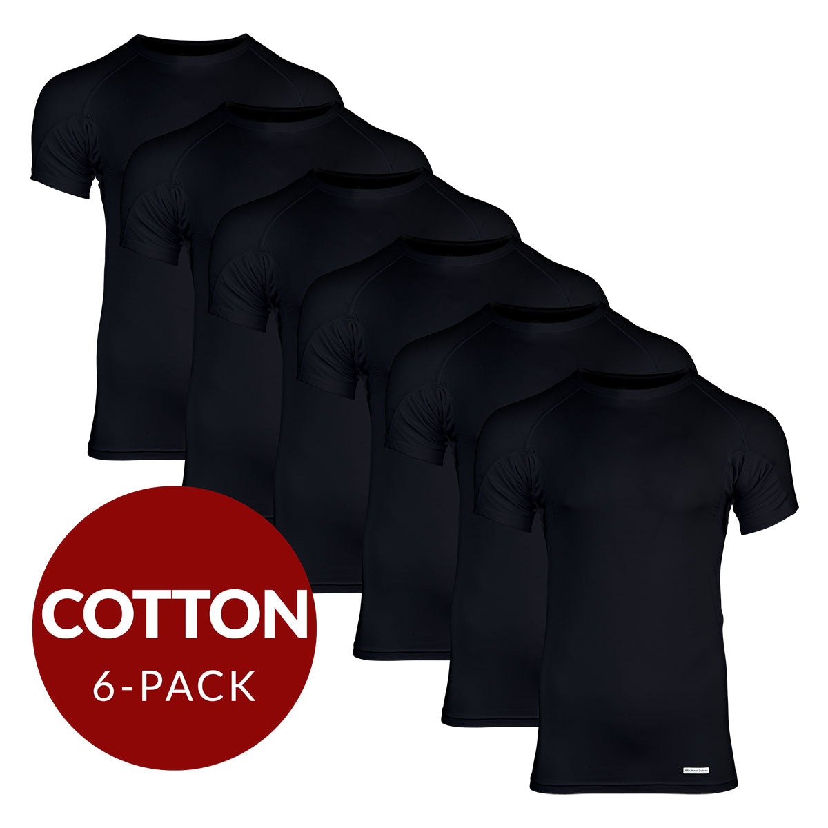 Crew Neck Cotton Sweat Proof Undershirt For Men - Black 6-Pack - Ejis