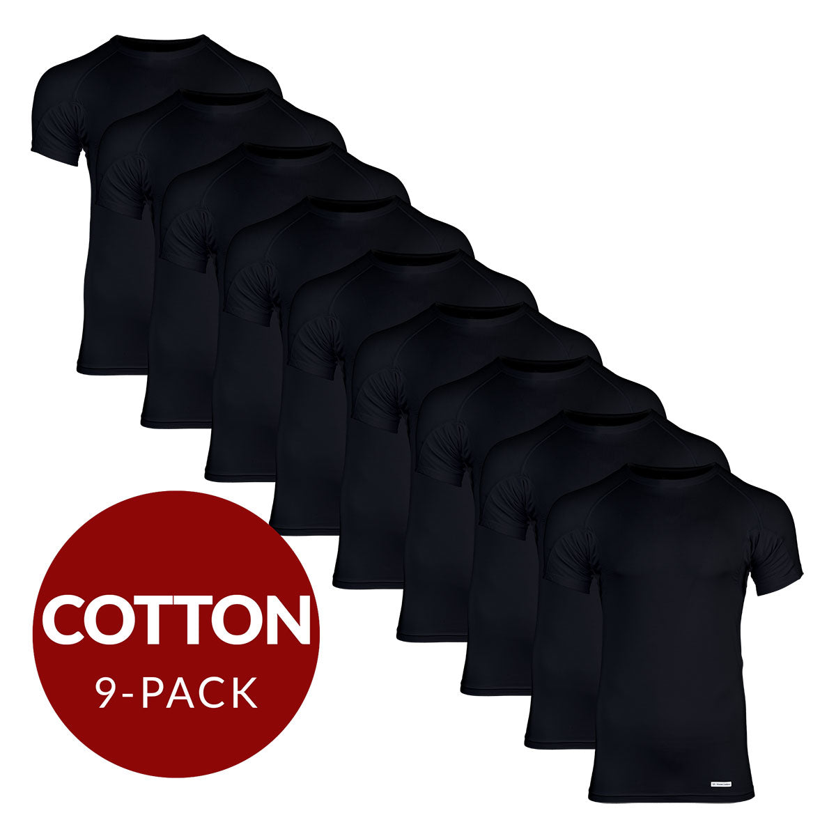 Crew Neck Cotton Sweat Proof Undershirt For Men - Black 9-Pack - Ejis