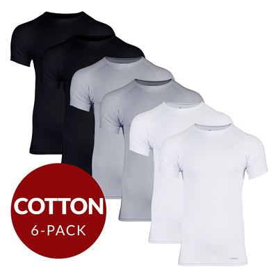 Crew Neck Cotton Sweat Proof Undershirt For Men - Mix 6-Pack (2x White, Black, Grey) - Ejis