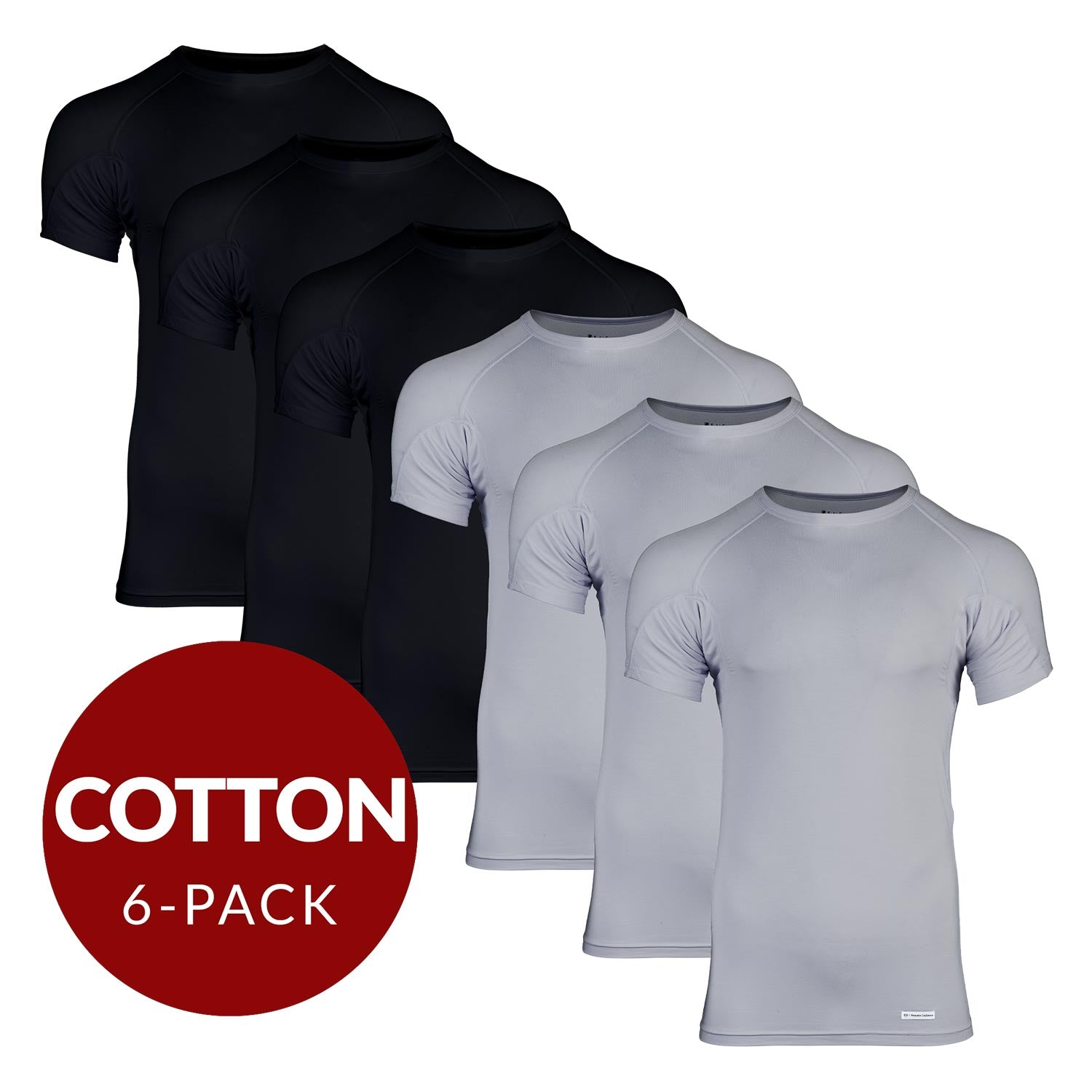 Crew Neck Cotton Sweat Proof Undershirt For Men - Mix 6-Pack (3x Black, Grey) - Ejis