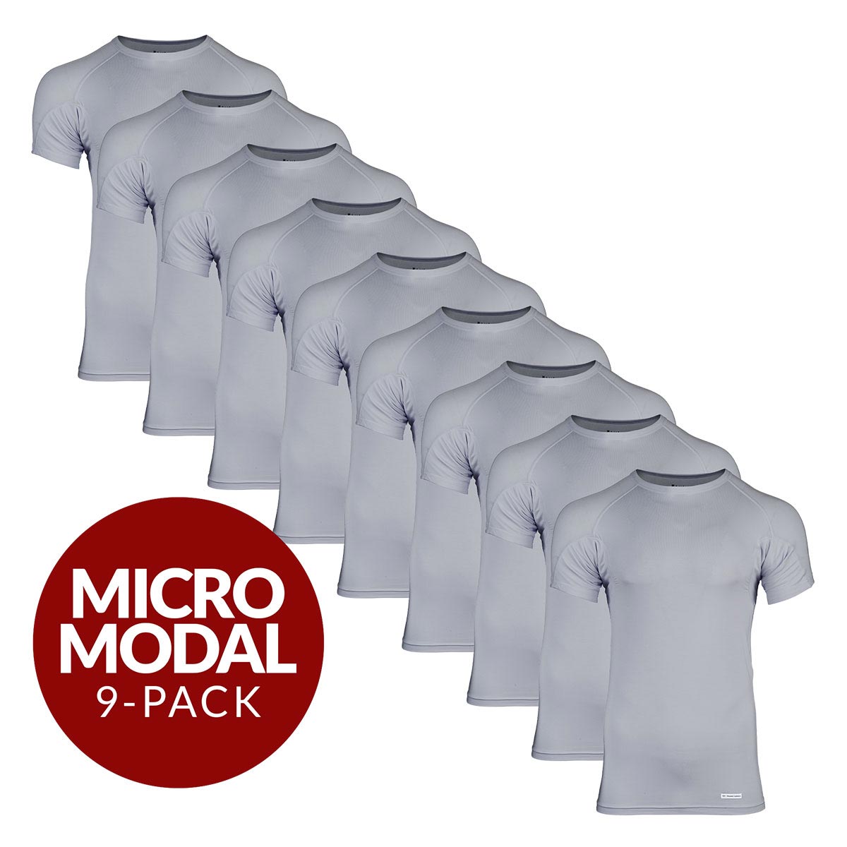 Crew Neck Micro Modal Sweat Proof Undershirt For Men - Grey 9-Pack - Ejis