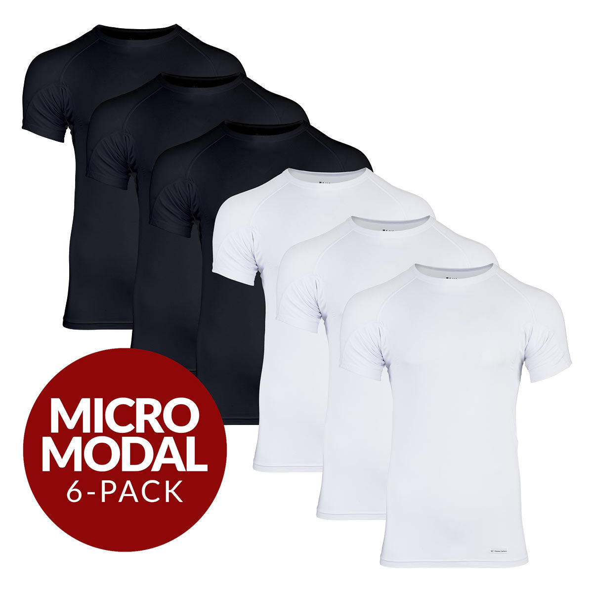 Crew Neck Micro Modal Sweat Proof Undershirt For Men - Mix 6-Pack (3x White, Black) - Ejis