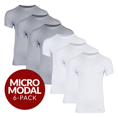 Crew Neck Micro Modal Sweat Proof Undershirt For Men - Mix 6-Pack (3x White, Grey) - Ejis