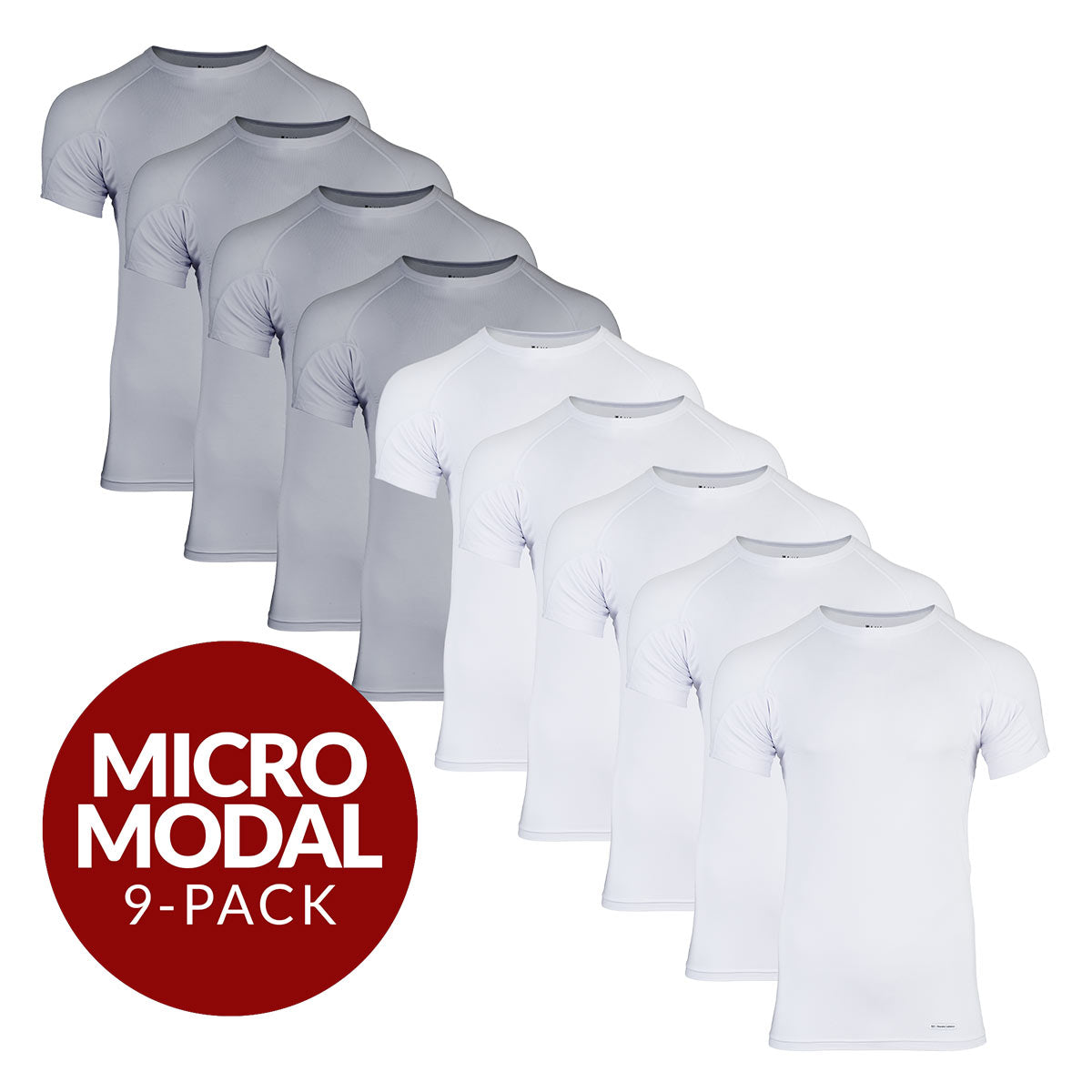 Crew Neck Micro Modal Sweat Proof Undershirt For Men - Mix 9-Pack (5x White, 4x Grey) - Ejis