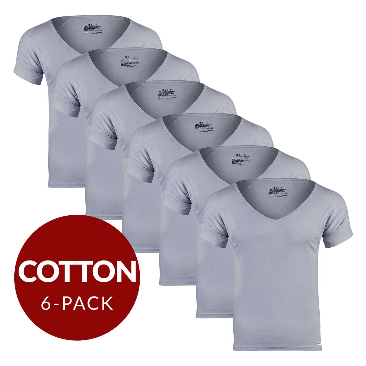 Deep V Cotton Sweat Proof Undershirt For Men - Grey 6-Pack - Ejis