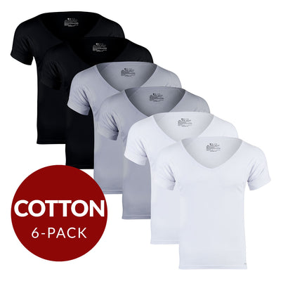 Deep V Cotton Sweat Proof Undershirt For Men - Mix 6-Pack (2x White, Black, Grey) - Ejis