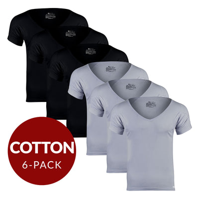 Deep V Cotton Sweat Proof Undershirt For Men - Mix 6-Pack (3x Black, Grey) - Ejis