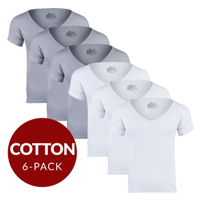 Deep V Cotton Sweat Proof Undershirt For Men - Mix 6-Pack (3x White, Grey) - Ejis