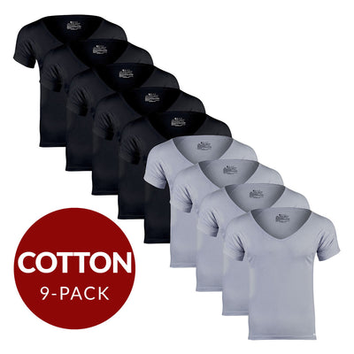 Deep V Cotton Sweat Proof Undershirt For Men - Mix 9-Pack (5x Black, 4x Grey) - Ejis