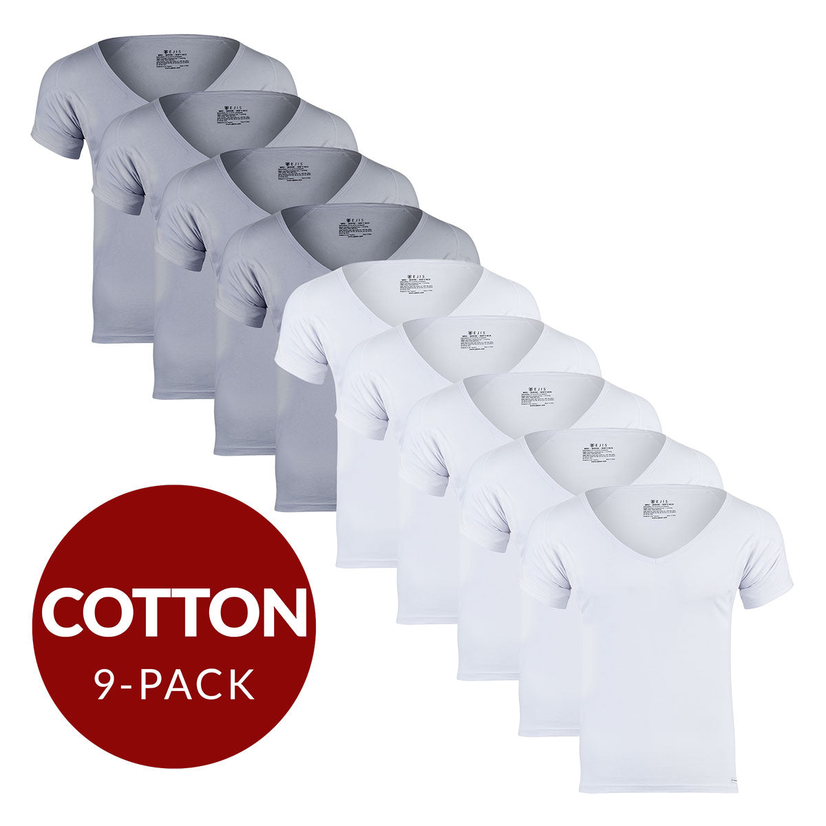 Deep V Cotton Sweat Proof Undershirt For Men - Mix 9-Pack (5x White, 4x Grey) - Ejis
