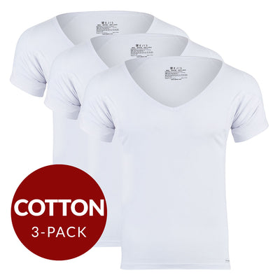 Deep V Cotton Sweat Proof Undershirt For Men - White 3-Pack - Ejis