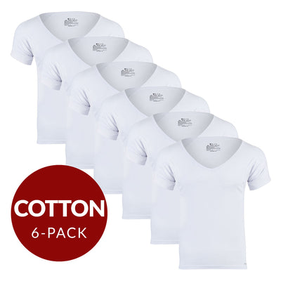 Deep V Cotton Sweat Proof Undershirt For Men - White 6-Pack - Ejis