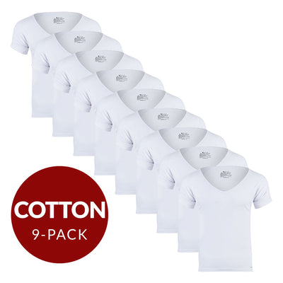 Deep V Cotton Sweat Proof Undershirt For Men - White 9-Pack - Ejis