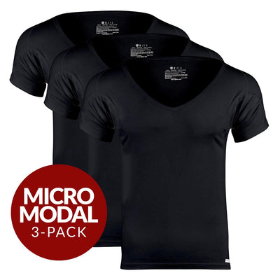 Deep V Micro Modal Sweat Proof Undershirt For Men - Black 3-Pack - Ejis