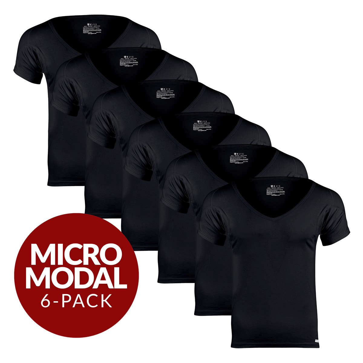 Deep V Micro Modal Sweat Proof Undershirt For Men - Black 6-Pack - Ejis