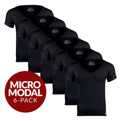 Deep V Micro Modal Sweat Proof Undershirt For Men - Black 6-Pack - Ejis