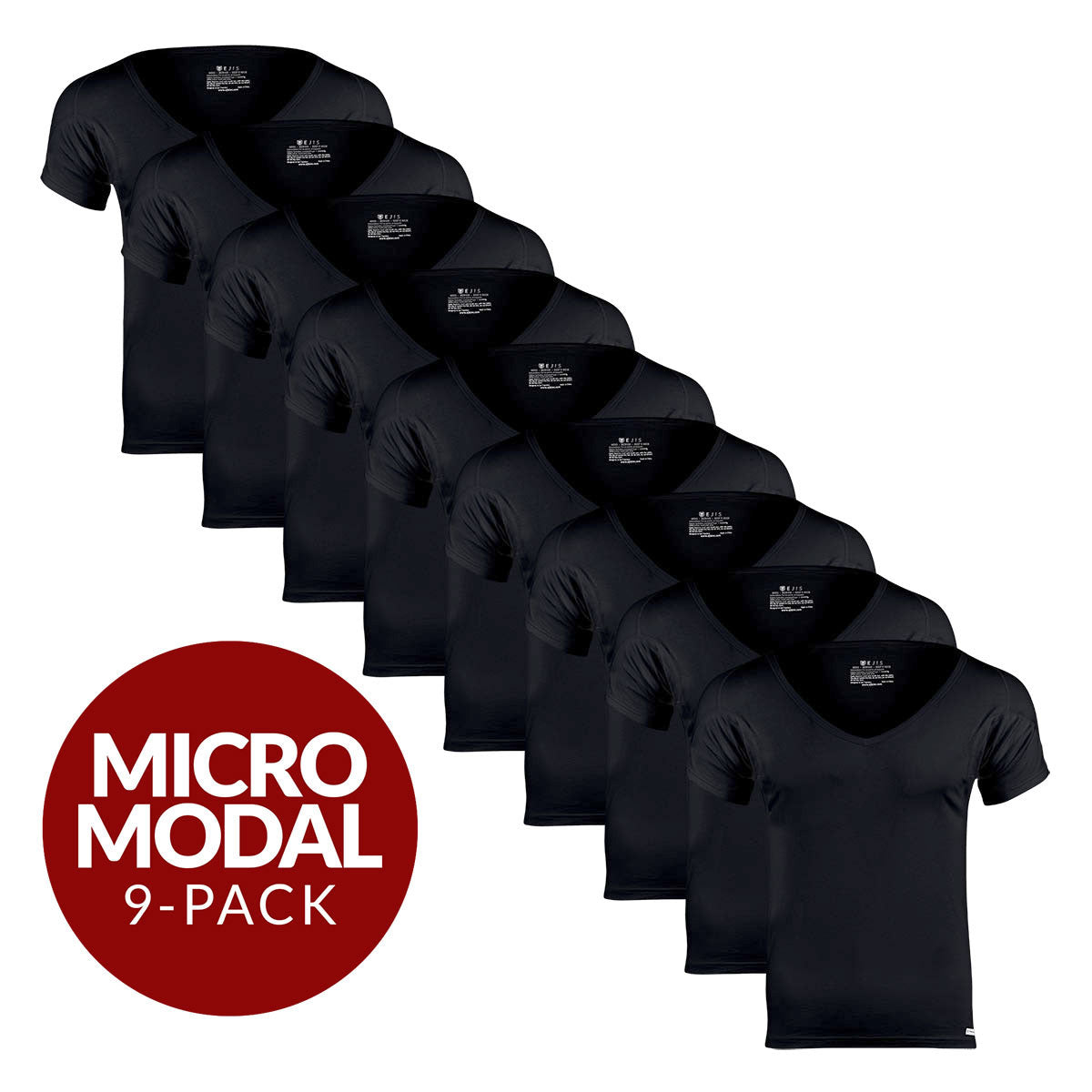 Deep V Micro Modal Sweat Proof Undershirt For Men - Black 9-Pack - Ejis
