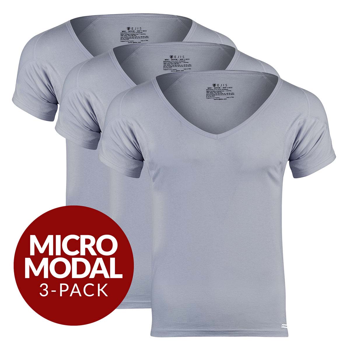 Deep V Micro Modal Sweat Proof Undershirt For Men - Grey 3-Pack - Ejis