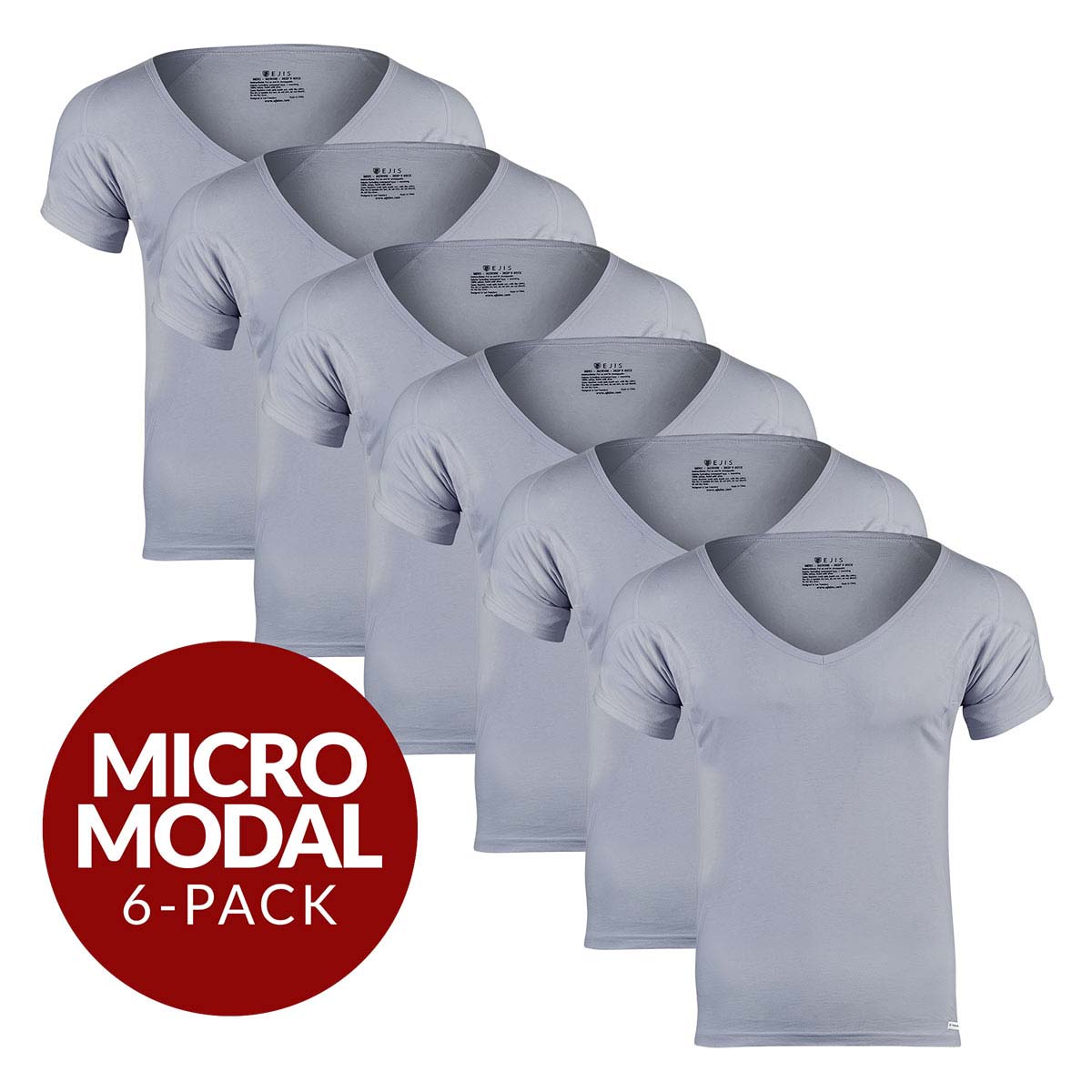 Deep V Micro Modal Sweat Proof Undershirt For Men - Grey 6-Pack - Ejis