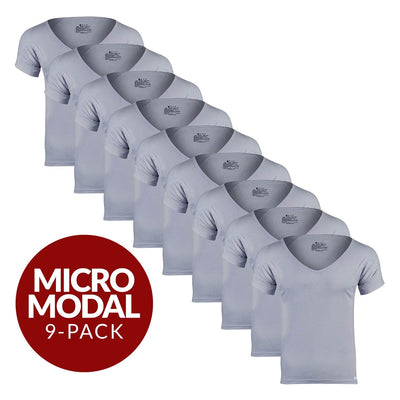 Deep V Micro Modal Sweat Proof Undershirt For Men - Grey 9-Pack - Ejis