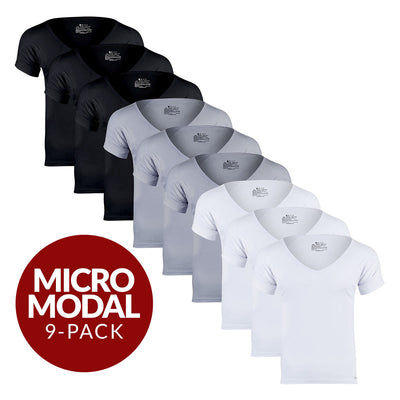 Deep V Micro Modal Sweat Proof Undershirt For Men - Mix 9-Pack (3x White, Black, Grey) - Ejis