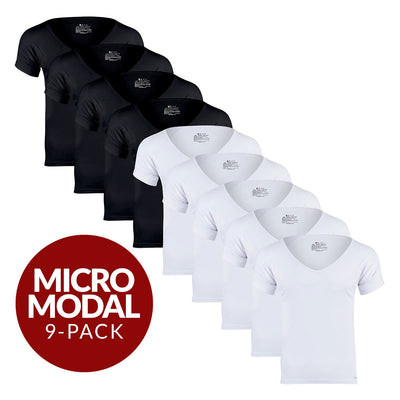 Deep V Micro Modal Sweat Proof Undershirt For Men - Mix 9-Pack (5x White, 4x Black) - Ejis