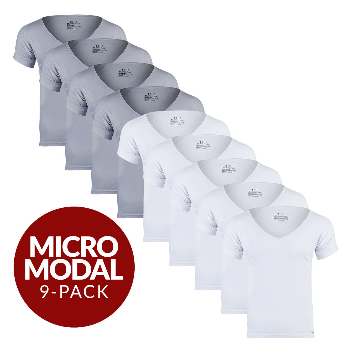 Deep V Micro Modal Sweat Proof Undershirt For Men - Mix 9-Pack (5x White, 4x Grey) - Ejis