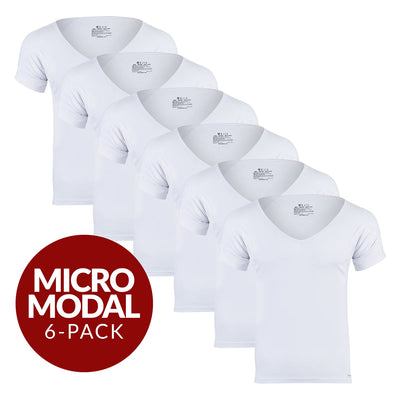 Deep V Micro Modal Sweat Proof Undershirt For Men - White 6-Pack - Ejis