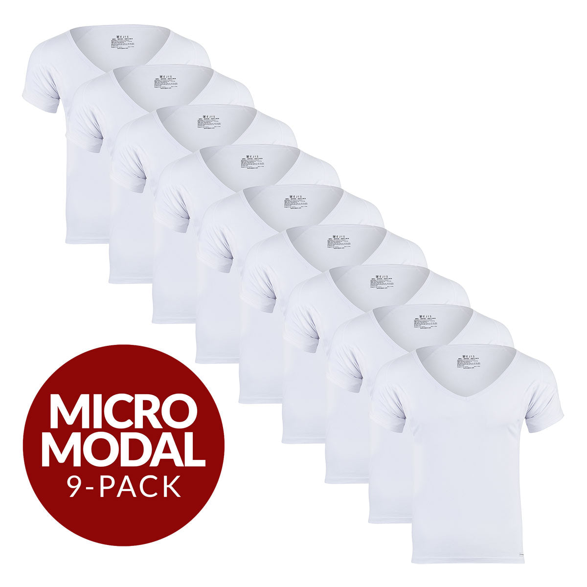 Deep V Micro Modal Sweat Proof Undershirt For Men - White 9-Pack - Ejis