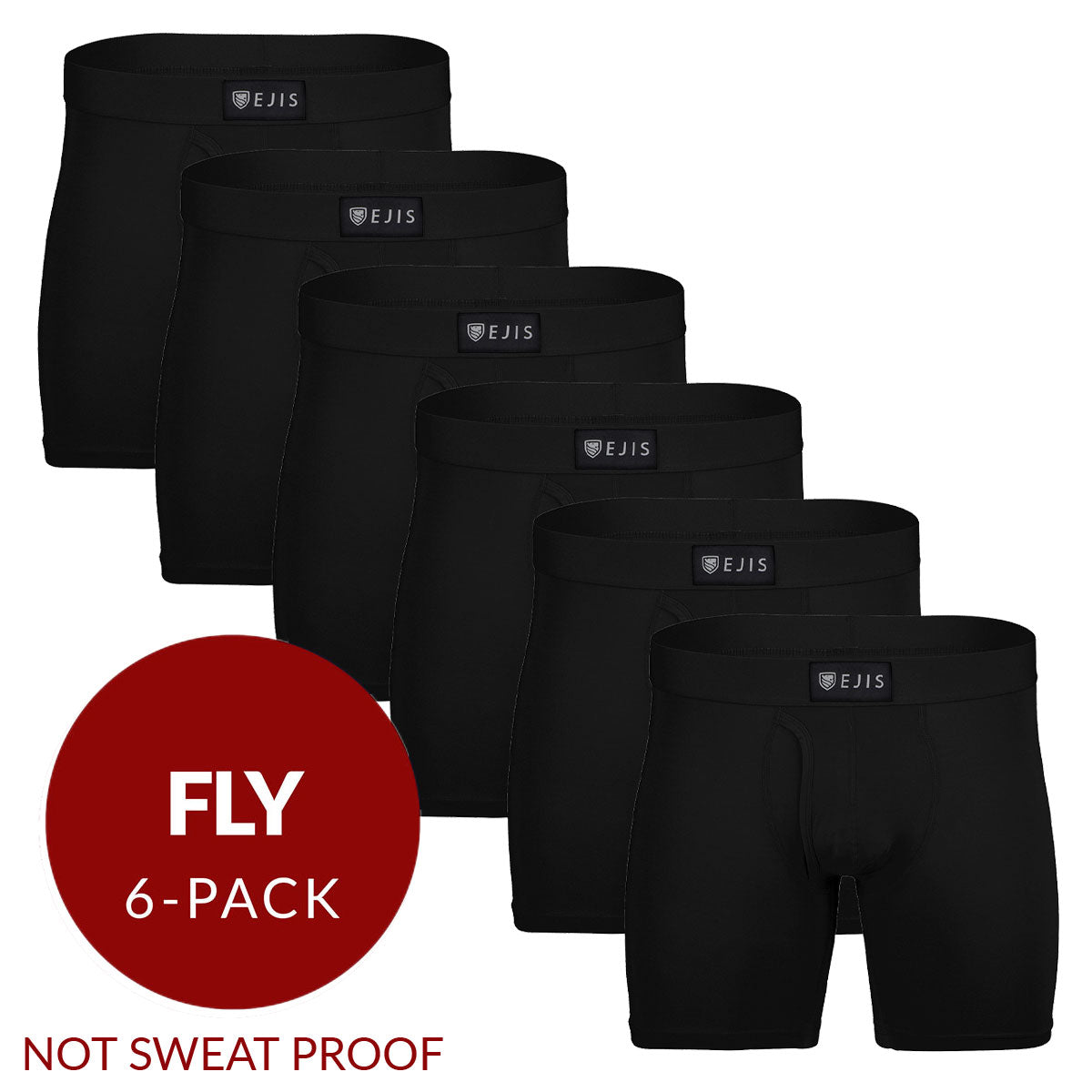 Essential Men's Boxer Briefs with Fly - Black 6-Pack - Ejis