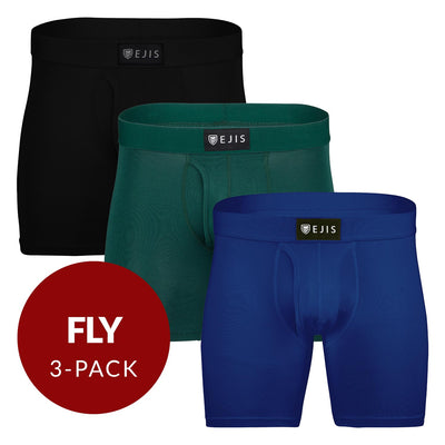 Sweat Proof Men's Boxer Briefs with Fly - Mix 3-Pack (Black, Green, Navy) - Ejis