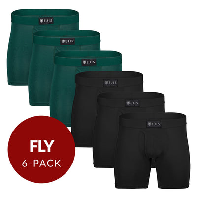 Sweat Proof Men's Boxer Briefs with Fly - Mix 6-Pack (3x Black, Green) - Ejis