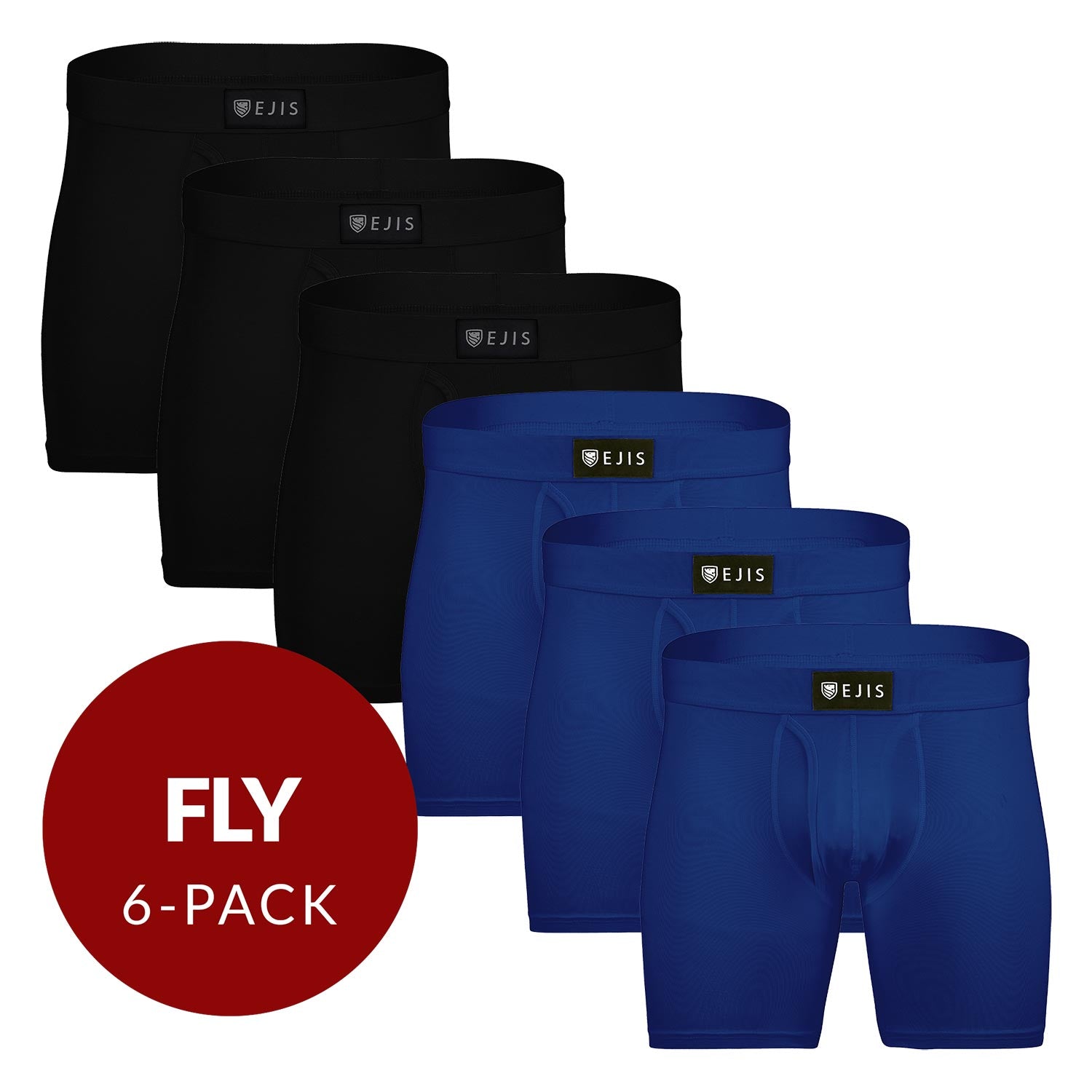 Sweat Proof Men's Boxer Briefs with Fly - Mix 6-Pack (3x Black, Navy) - Ejis