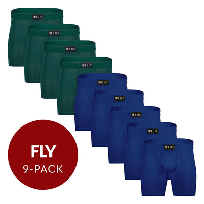 Sweat Proof Men's Boxer Briefs with Fly - Mix 9-Pack (4x Green, 5x Navy) - Ejis