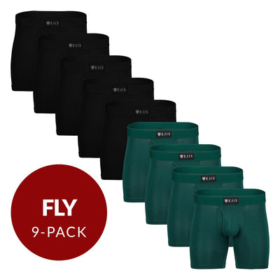 Sweat Proof Men's Boxer Briefs with Fly - Mix 9-Pack (5x Black, 4x Green) - Ejis