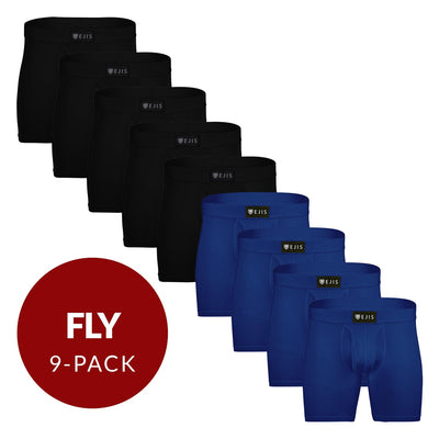 Sweat Proof Men's Boxer Briefs with Fly - Mix 9-Pack (5x Black, 4x Navy) - Ejis