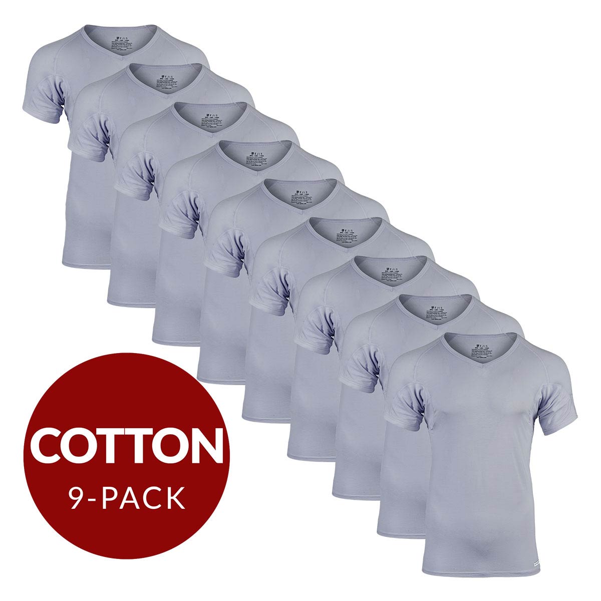 V-Neck Cotton Sweat Proof Undershirt For Men - Grey 9-Pack - Ejis