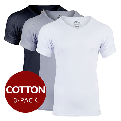 V-Neck Cotton Sweat Proof Undershirt For Men - Mix 3-Pack (1x White, Black, Grey) - Ejis