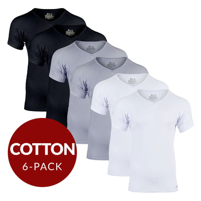 V-Neck Cotton Sweat Proof Undershirt For Men - Mix 6-Pack (2x White, Black, Grey) - Ejis