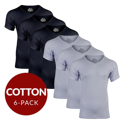 V-Neck Cotton Sweat Proof Undershirt For Men - Mix 6-Pack (3x Black, Grey) - Ejis