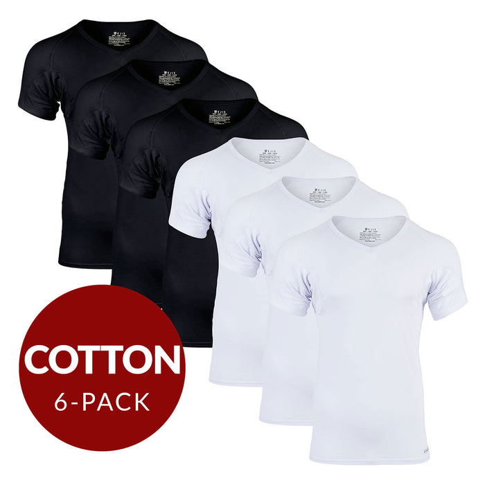 V-Neck Cotton Sweat Proof Undershirt For Men - Mix 6-Pack (3x White, Black)
