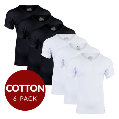 V-Neck Cotton Sweat Proof Undershirt For Men - Mix 6-Pack (3x White, Black) - Ejis
