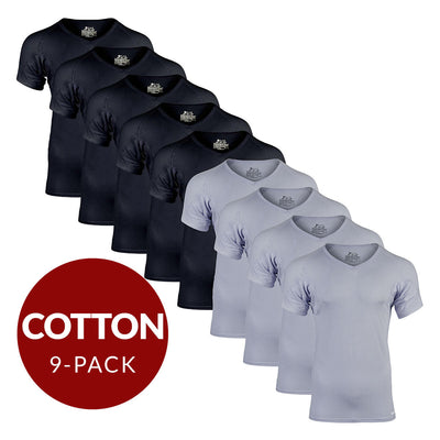 V-Neck Cotton Sweat Proof Undershirt For Men - Mix 9-Pack (5x Black, 4x Grey) - Ejis