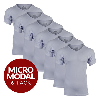V-Neck Micro Modal Sweat Proof Undershirt For Men - Grey 6-Pack - Ejis